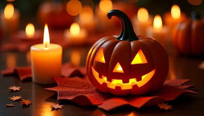 Fototapeta premium Carved pumpkins for the holiday. Halloween decor.