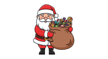 Cartoon Santa Claus Holding a Full Sack of Gifts.