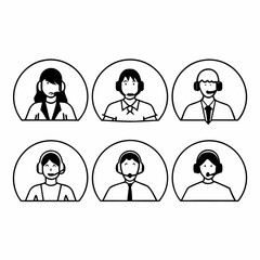 Customer service icons set with call center operators