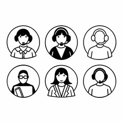 Customer service and support icons with call center agents