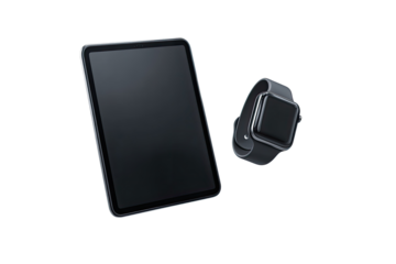 Dark gray tablet and watch displayed
