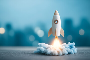 Rocket launching with fiery exhaust creating a powerful ascent into the sky