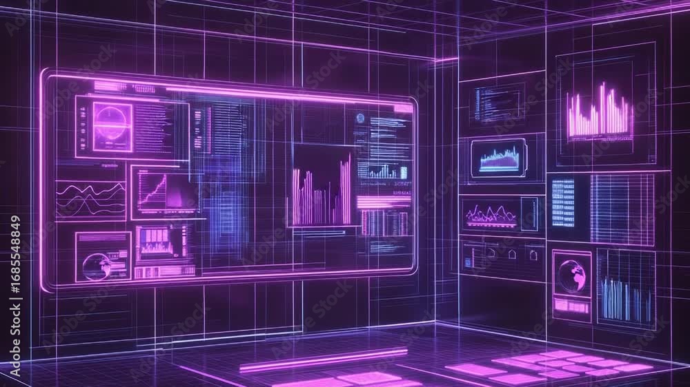 Poster futuristic control room monitoring global data streams and analytics