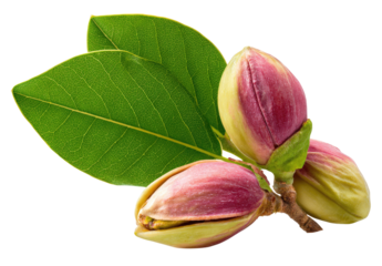Close-up of magnolia flower buds with leaves