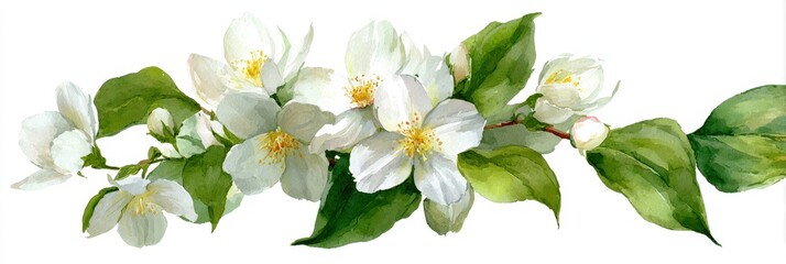 Fototapeta premium Watercolor Jasmine Blossom Composition: A Summer Floral Illustration for Weddings and Cards