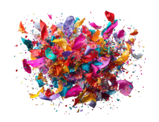 Abstract explosion of vibrant, colorful petals and confetti