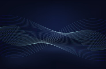 Abstract glowing wave lines on a dark blue background. Dynamic wave pattern. Abstract background with flowing particles. Dynamic waves. vector illustration.