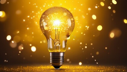 a light bulb emitting sparkling light on a yellow background representing creativity innovation bright ideas and inspiration in a vivid and energetic way