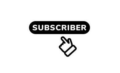 Black and white icon showing a hand clicking on a subscriber button for digital interaction.