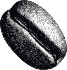 Detailed black and white illustration of a single coffee bean in dot style. Vector illustration