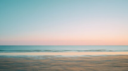Minimalist coastal scene at golden hour with serene beach
