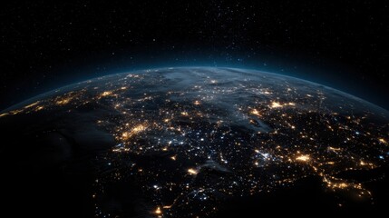 Obraz premium Earth Hour: Dim the Lights for a Greener Planet - Nighttime View of Earth with Twinkling City Lights