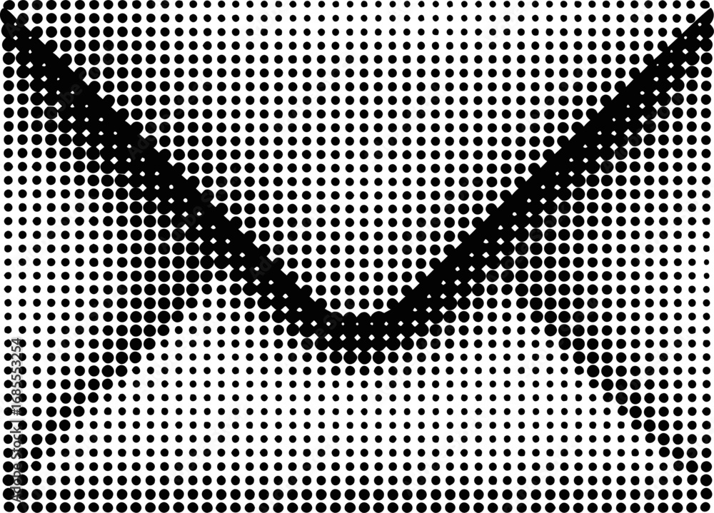 Poster monochrome halftone envelope design with black dots pattern. vector illustration