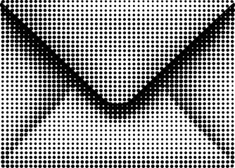 Monochrome halftone envelope design with black dots pattern. Vector illustration