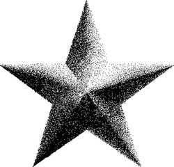 Black and white star with dotted texture in stippling art style. Vector illustration