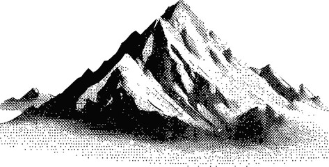 Obraz premium Monochrome mountain illustration using halftone dot shading technique. Vector illustration