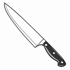 Sharp steel kitchen knife with black handle isolated on white background for culinary use