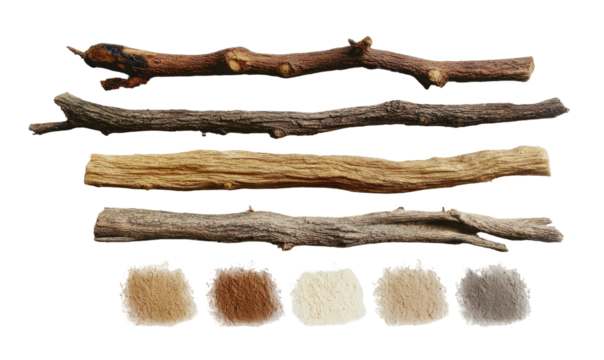 Stacked branches, various shades of brown.  Color swatches beneath