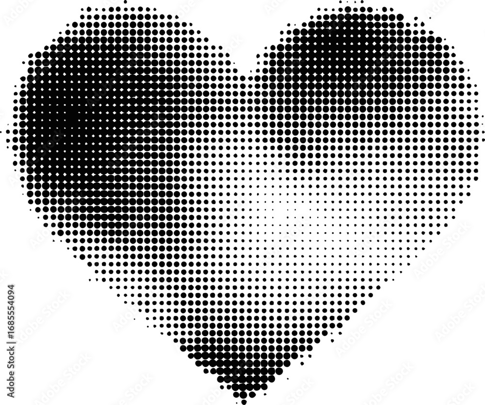 Poster black and white halftone heart pattern creating a gradient effect. vector illustration