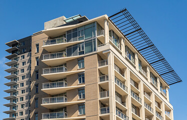 New house apartment complex with balconies. Modern Luxury Apartment Building.
