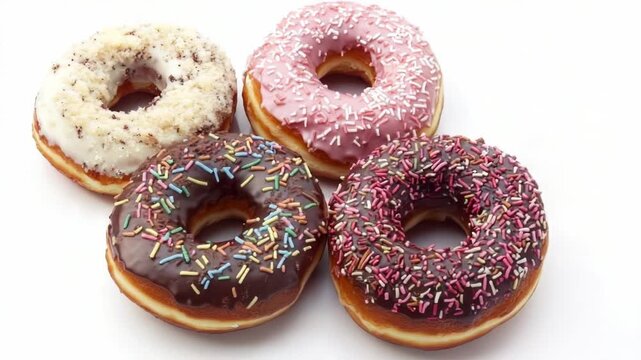 A plate of colorful donuts with sprinkles, perfect for a bakery display or cafe menu