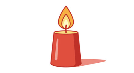 Single Red Candle with Lit Flame, Simple Illustration.