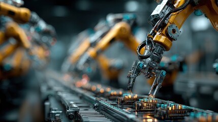Advanced Robotic Arms in High-Tech Manufacturing Environment