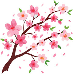 Elegant cherry blossom branch illustration with pink flowers and falling petals