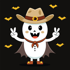 A cute cartoon animal witch with a pumpkin and a black hat is a funny illustration