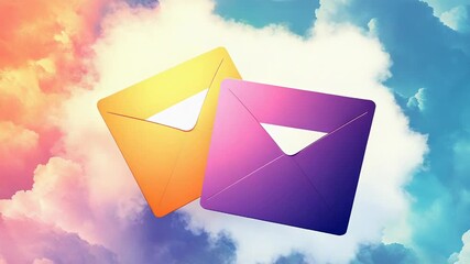 Two envelopes flying through colorful clouds representing email and communication - Powered by Adobe