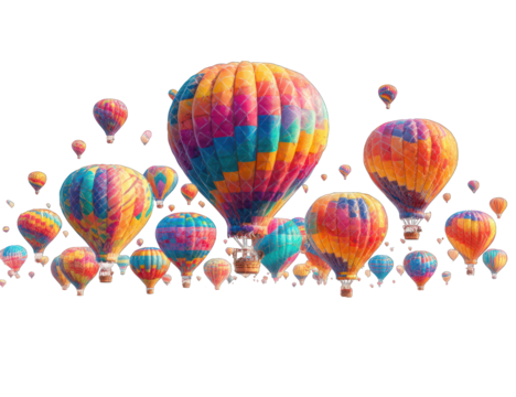 Colorful hot air balloons in a group