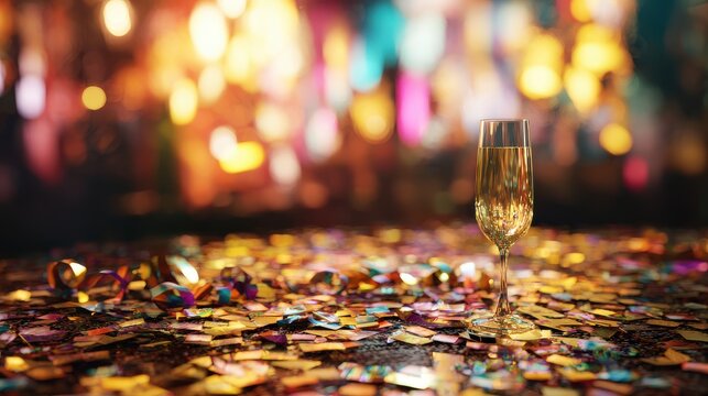 Festive atmosphere with champagne flute and party elements, suitable for anniversary parties, product launch events, or joyous occasion visuals.