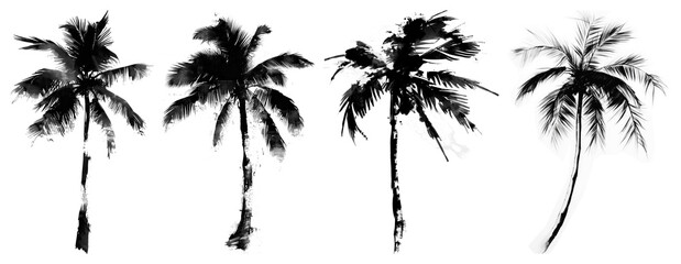 Fototapeta premium PNG Silhouetted tropical palm trees, element set on transparent background