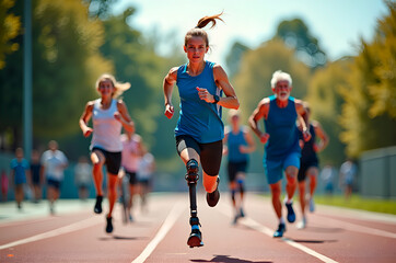 Runner with Prosthetic Leg in Race