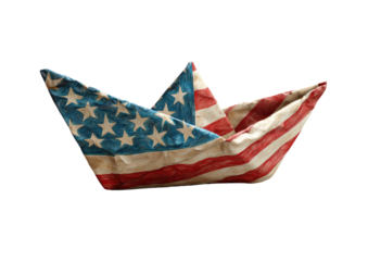 Origami boat, American flag design, vintage style