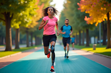 Runner with Prosthetic Leg in Park