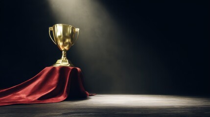 Shining trophy on plush stand for celebratory occasions, suitable for competition promotions, academic awards, or motivational content.