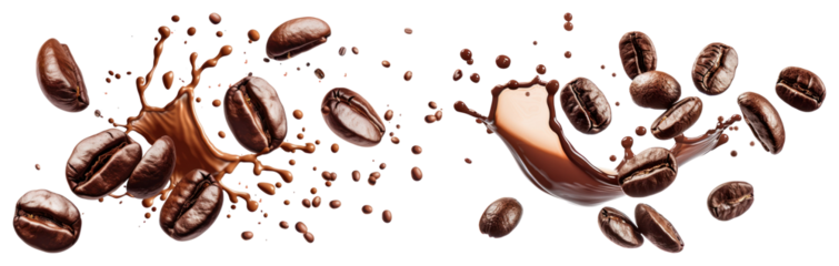 PNG Dynamic coffee splash art, element set on transparent background