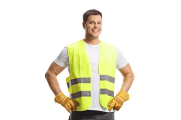 Waste collector in a uniform and gloves