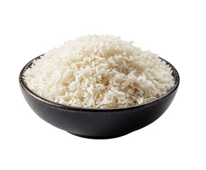 Cooked rice in a dark bowl