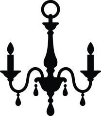 Elegant Vintage Chandelier Silhouette Vector Illustration, Classic Hanging Lamp, Luxury Lighting Decoration Icon for Interior and Home Design