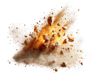 Exploding rocks in a sandy cloud