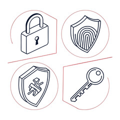 Minimalist Digital Security Icons Lock, Shield, Key 