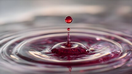 Red wine droplet splash, macro photography capturing motion and rich color for elegant design.