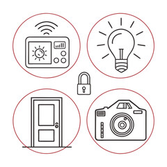 Smart Home Technology Icons  Flat Line Design 