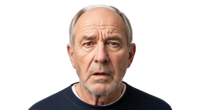 An elderly man with a confused expression, isolated on transparent background facial expressions, human feelings