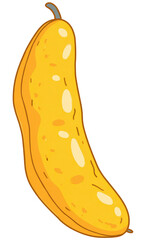 Cartoonish, elongated, golden-yellow fruit,  slightly bumpy texture