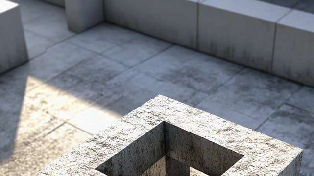 Concrete cubic structure casting intriguing shadows on stone floor