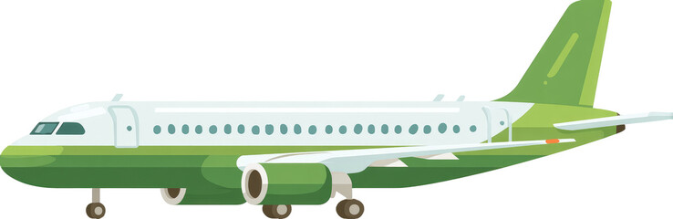 Side view of a green and white passenger jet