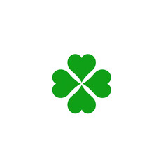 Green four-leaf clover on black background.  Simple, outlined graphic